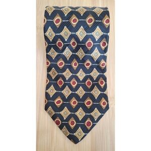 Robert Talbott Studio Tie Black Gold Burgandy Geo Silk Woven 58 x 4 in